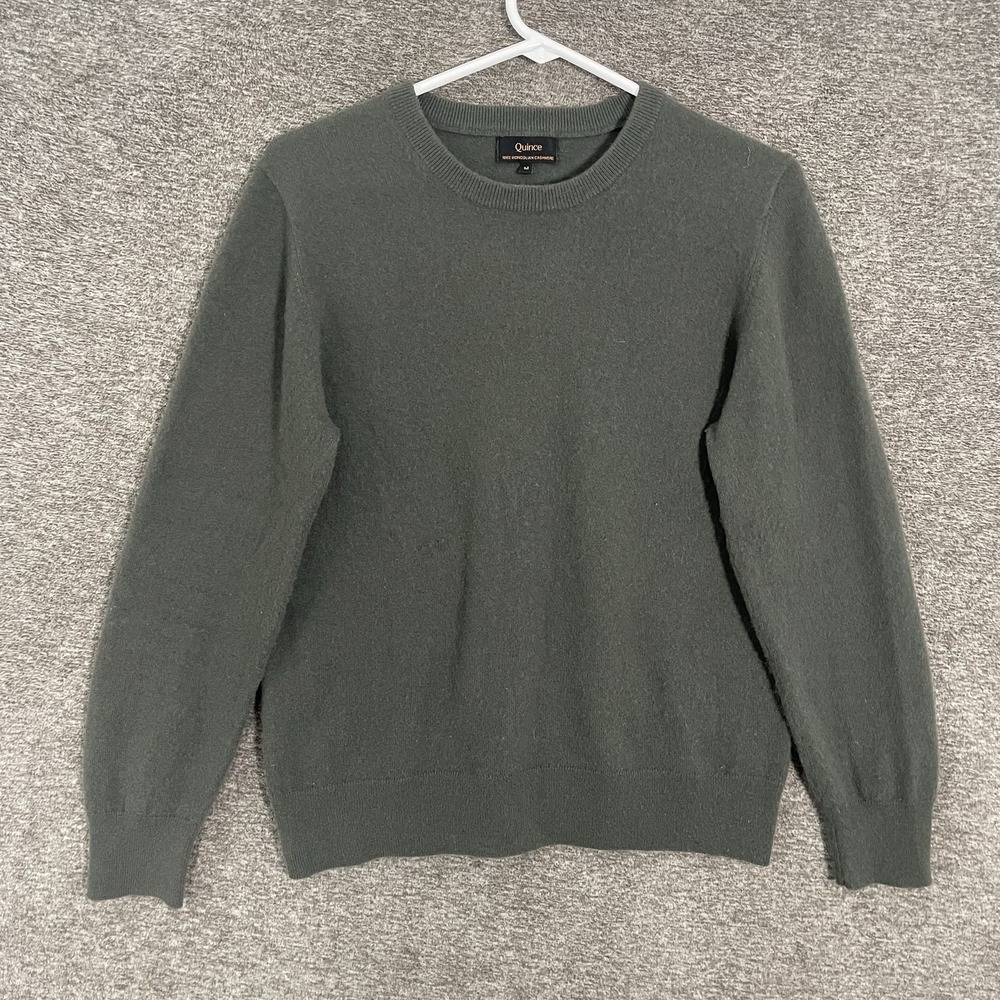 Quince Sweater Medium Green 100% Mongolian Cashmere Crewneck Knit Pullover